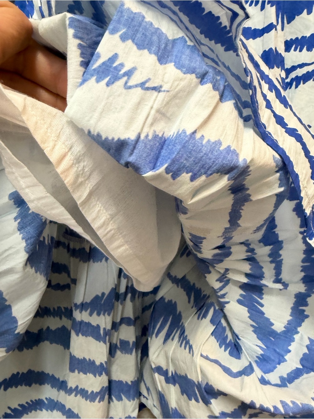 NEW Oliphant Large Blue and White Bell Sleeved Tiered Mini Dress - Picture 5 of 7